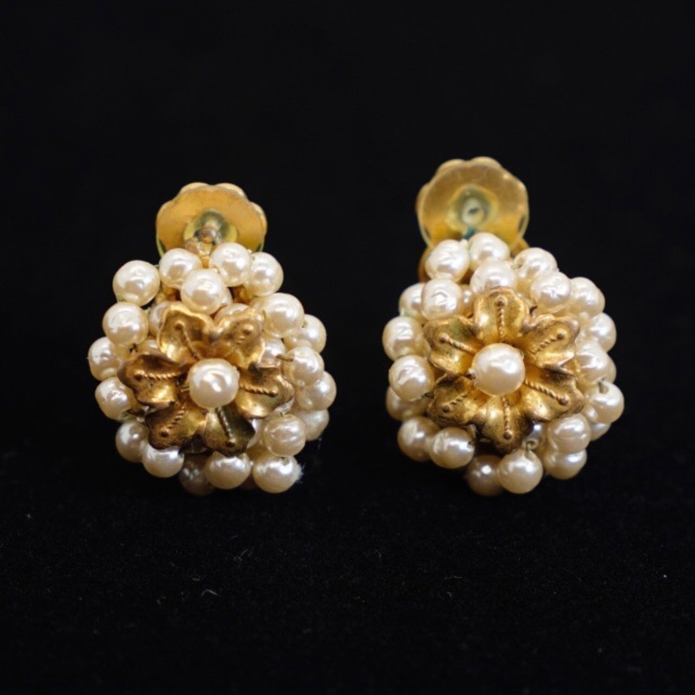 Signed Miriam Haskell Baroque Pearl Earrings